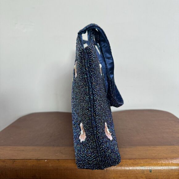 Vintage Blue Floral Beaded Handbag Indie Fairy Purse Boho 90s - Picture 4 of 11